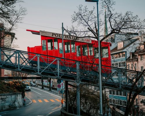 Photo of the historic Zurich Polybahn funicular railway, connecting downtown Zurich with ETH university campus, popular attraction during city tours.